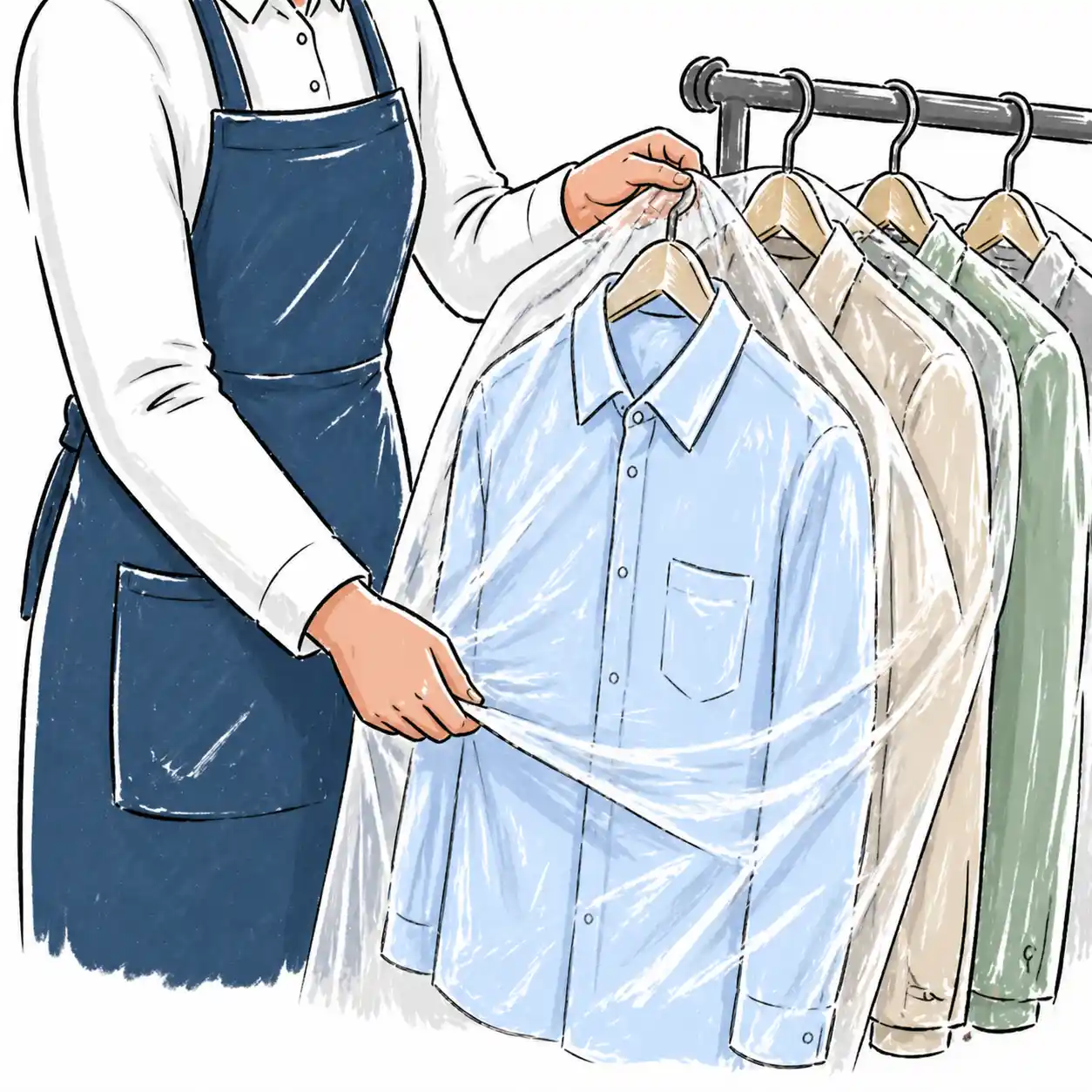 Packaged dry cleaning ready to wear